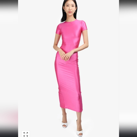 SKIMS Hot Pink Shine Spandex Jersey Maxi Dress Size Large - Picture 2 of 6